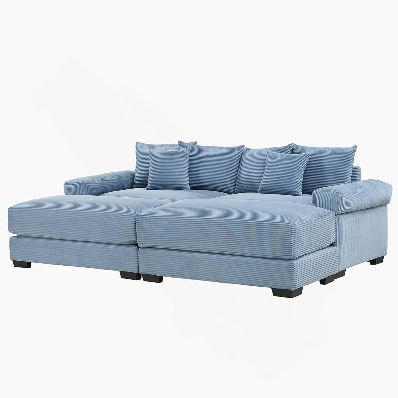 82.6"  Oversized Cloud Modular Sectional Couch, Soft Corduroy Fabric With Chaise 6 Throw Pillows, Deep Seat Wide Armrests, Ergonomic Design Easy Assembly, Soft Corduroy,For Living Rooms Lounges, Blue