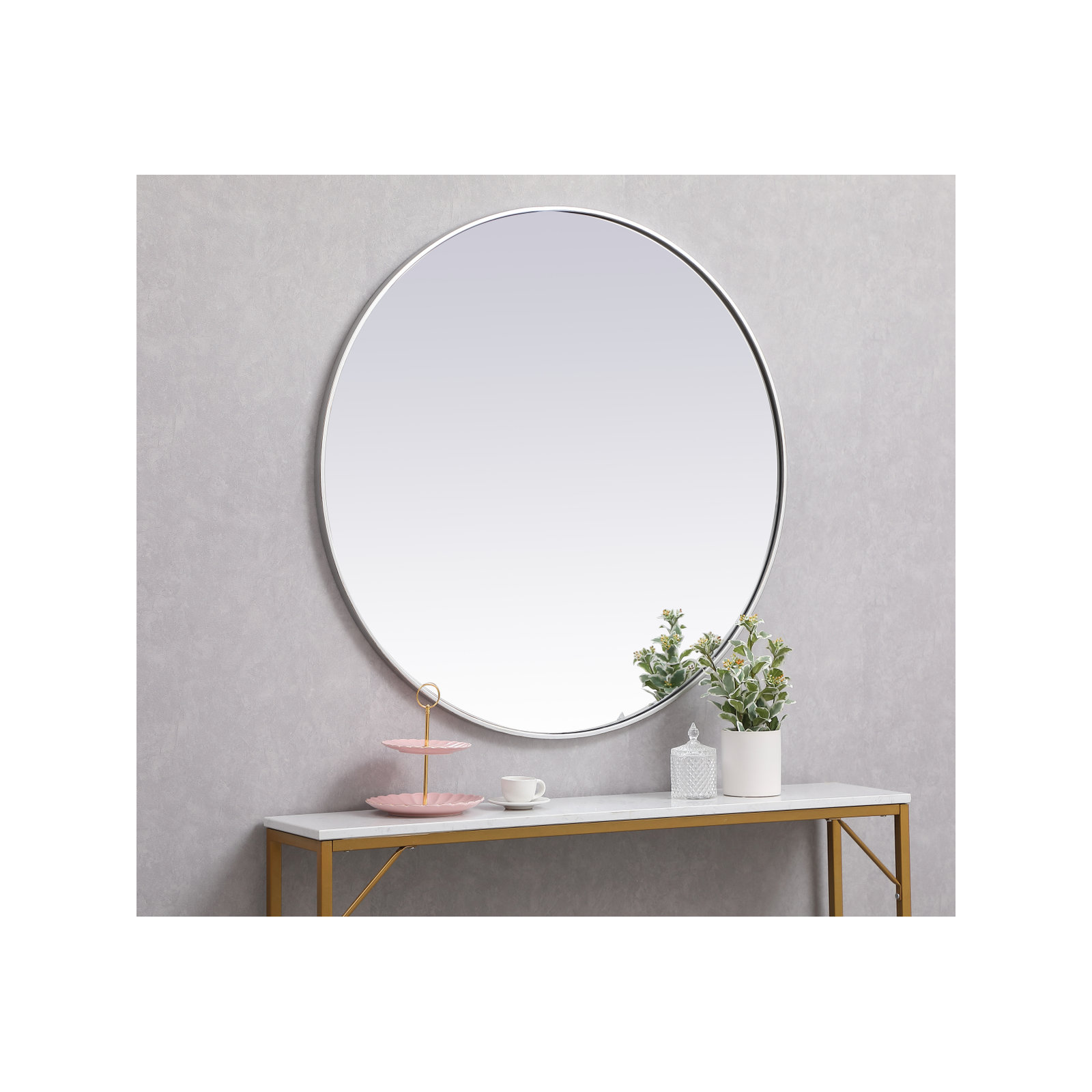 Sabine Metal Round Wall Mirror, Silver, 18" x 18"