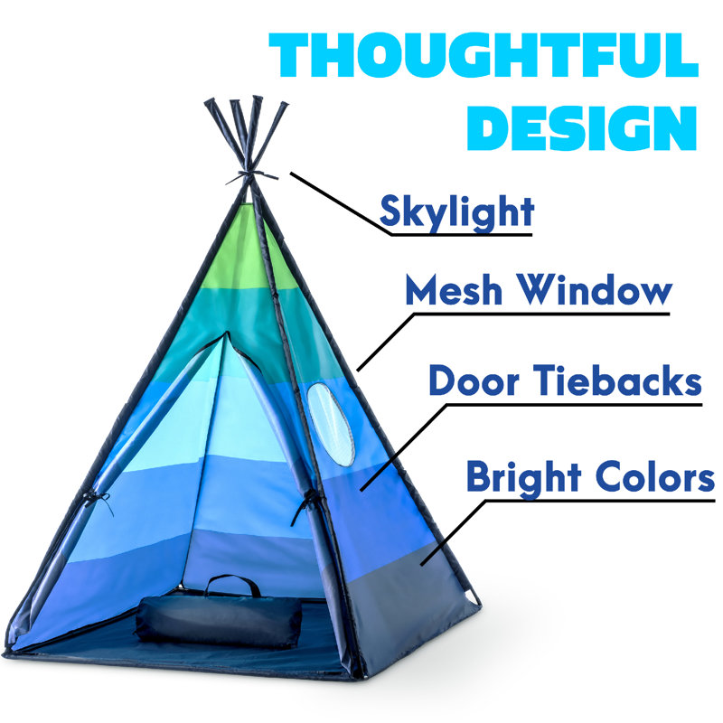 Blue Polyester Indoor Outdoor Kids Teepee Tent with Carry Bag