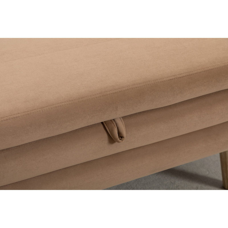 036-Banc de rangement en velours pour chambre avec pieds en bois, Café