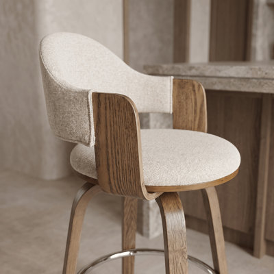 Tabouret de bar et de comptoir pivotant Corso Mid-Century avec dossier incurvé, siège rembourré et structure en bois