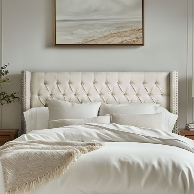Ashwin Upholstered Wingback Headboard - Button Tufting & Nailhead Trim