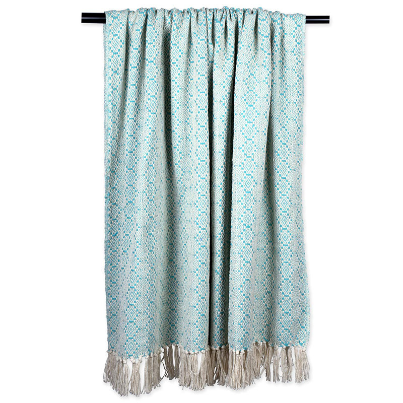 Diamond Stitch Throw Hand Woven Throw Blanket, Aqua