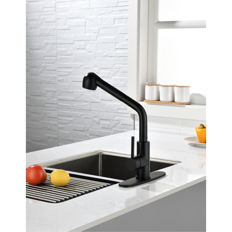 Matte Black Kitchen Sink Faucet With Pull Down , Single Handle Water Tap Out Spray, 360 Rotating High Spout, Corrosion & , Convenient Flow Control Option Faucet, Head, Rotatable Nozzle, Coating,