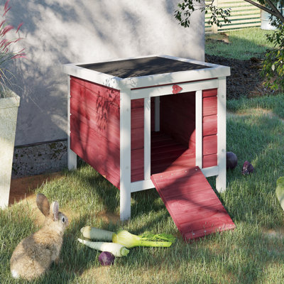 Lapin en bois rouge - avec toit efficace pour cochon d'Inde, canard et autres animaux domestiques