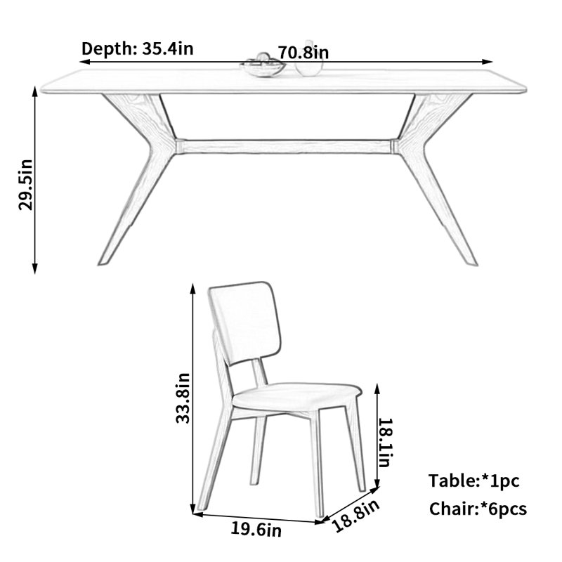 Ensemble de chaises de salle à manger Modern, H 29,5 po x L 70,8 po x l 35,4 po