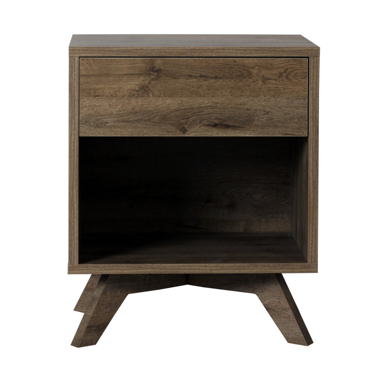 Silliman 48cm W Manufactured Wood Bedside Table, Distressed Oak