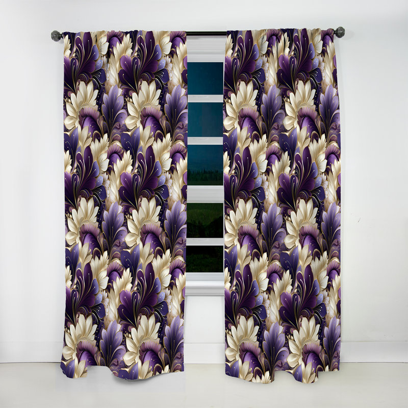 Damask Purple And White Art Deco Pattern - Damask Curtain - Velvet Room Darkening - 1 panel, 52" W x 90" L