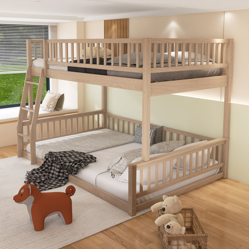 Bunk Bed With Ladder And Guardrails, Yellow, Full XL Over Queen