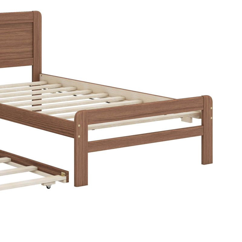 Lit plateforme simple en bois avec lit gigogne Modern Design, Noyer