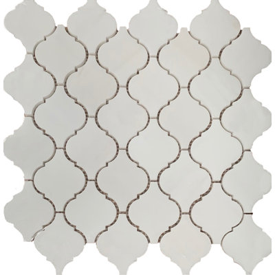 Bianco Dolomite 3" Arabesque Marble Look Floor And Wall Mosaic