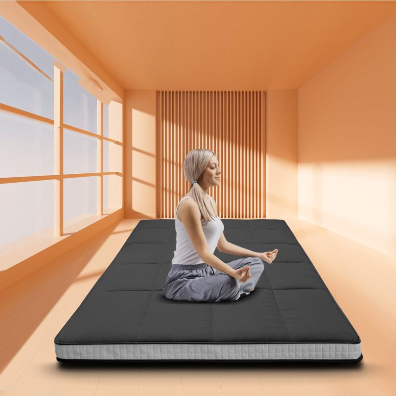 Matelas de futon en coton 4 po Goncalvo, Double, Noir