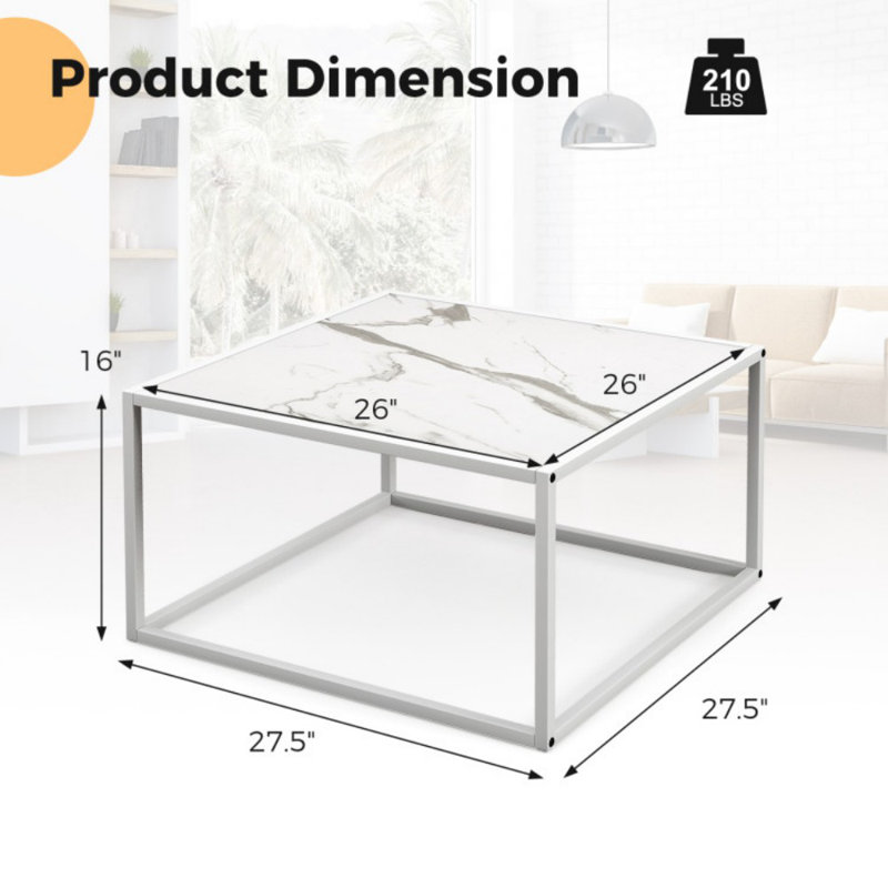 Table basse moderne carrée avec plateau en faux marbre