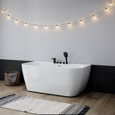 59'' Freestanding Soaking Acrylic Bathtub With Faucet And Hand Shower , All-in-One Design for Effortless Installation