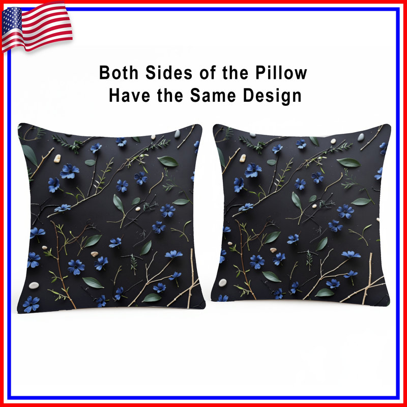 Coussin Blue Flowers, 14 X 14 pouces