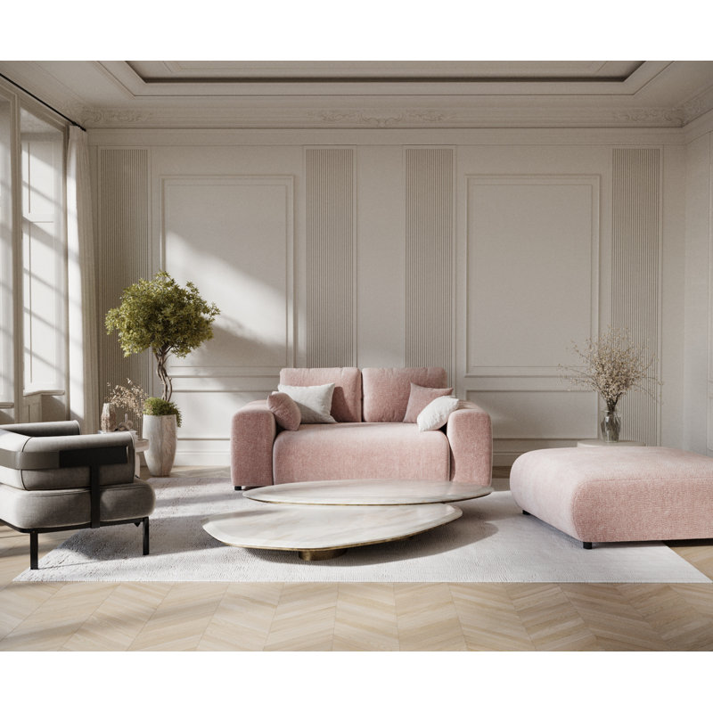 Two-seater square arms loveseat sofa, Pink