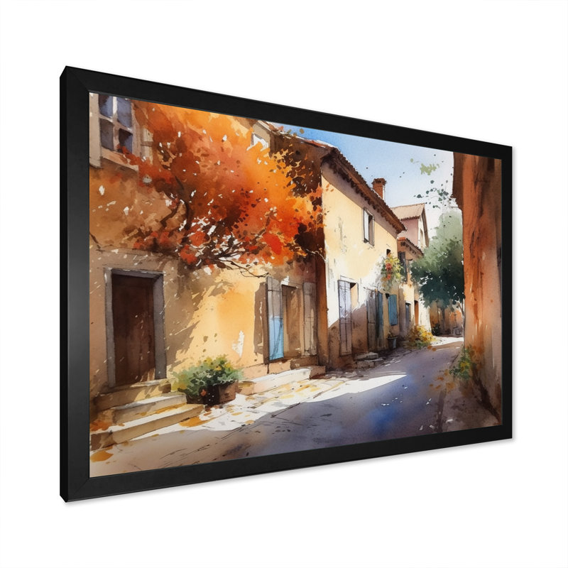 Jaegar, village méditerranéen, rue III, sur toile, H 34 po x l 44 po x P 1,5 po, Cadre photo noir