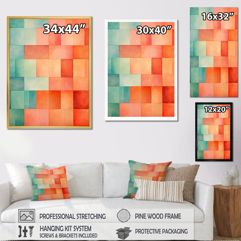 Coral Cubes Melody Shapes - Formes abstraites, reproduction sur toile, Cadre flottant noir, H 32 po x l 24 po x P 1 po