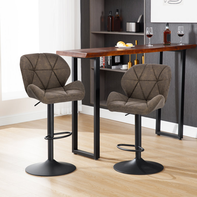Dequavius Swivel Upholstered Adjustable Height Counter Stool, Dark Brown