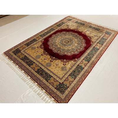 One-of-a-Kind 5′7″ x 8′1″ New Age Rectangle Silk Area Rug in Green and Red