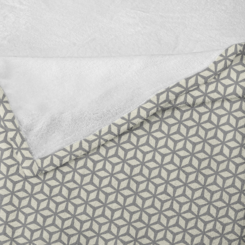 Ambesonne Geometric Fleece Throw Blanket Rhombus Star Pattern Ivory and Grey, 60" W x 80" L