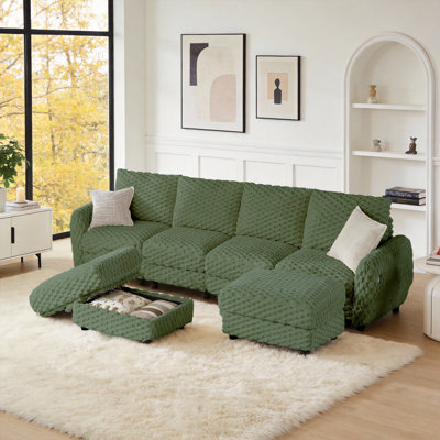 Nicollette 4-Seater Modular Bubble Corduroy Sectional Couch with Dual Ottomans