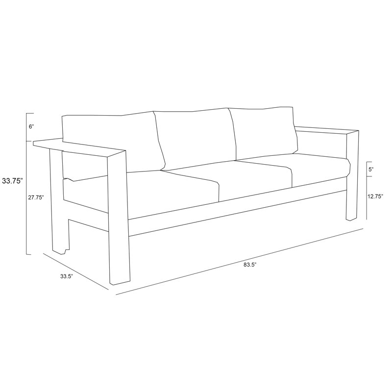 Ando Teak Patio Sofa with Sunbrella Cushions, Cast Silver Sunbrella®