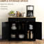 Armoire latérale noire vieillie - comptoir en bois massif, 3 tiroirs, portes, tablette réglable, rangement polyvalent et magnifique