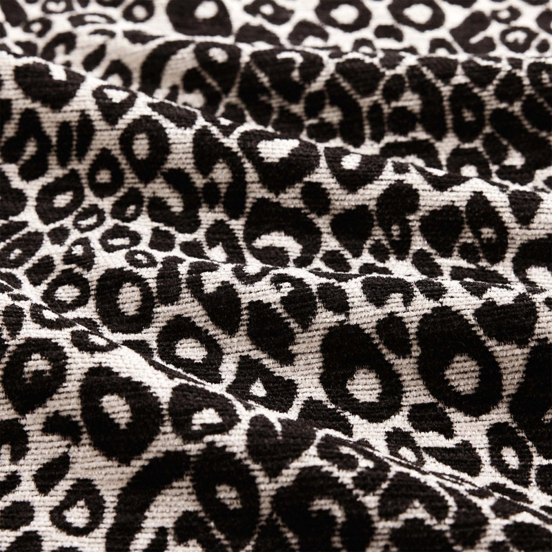 Khaki Black Leopard Chenille Ottoman, Khaki/Black