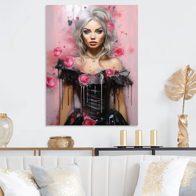 Noir et rose, mode sensuelle, poupée III - femme, Pop Art, art mural en métal