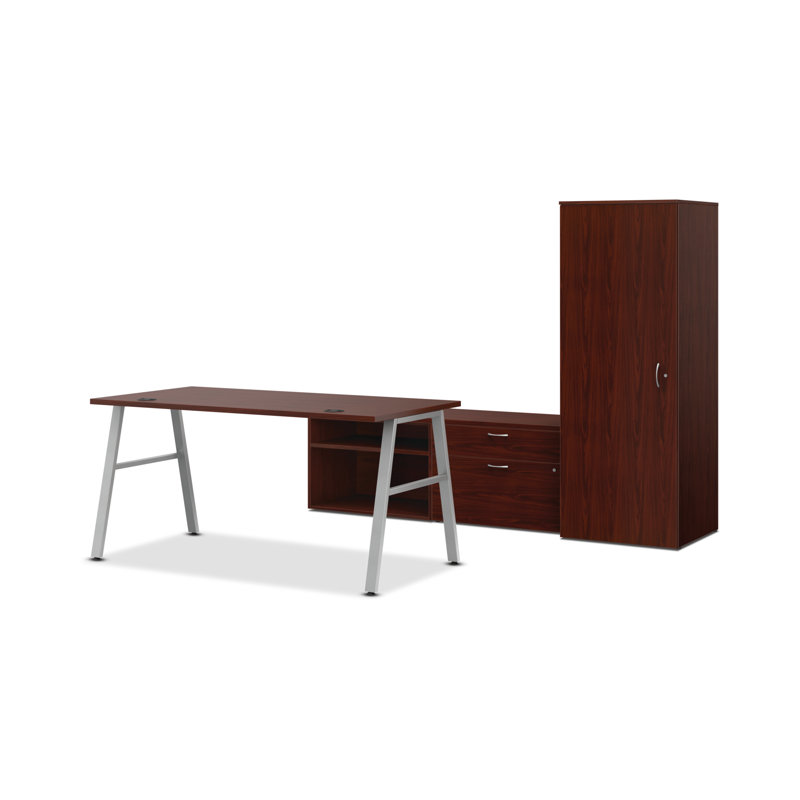 Bureau Mod avec pieds A et rangement personnel, Acajou traditionnel / argent