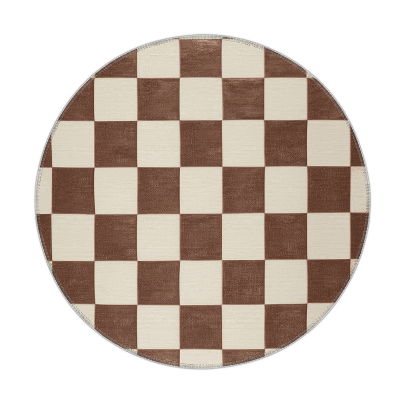 Tapis d'intérieur et d'extérieur à carreaux beige, Rond 5 pi