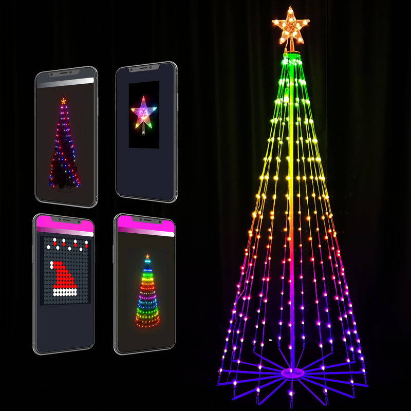 Arbre de Noël à DEL intelligent de 6 pi avec éclairage extérieur, arbre de Noël Bluetooth avec lumières, minuterie imperméable, application et télécommande 16 millions de couleurs à DEL, décorations de jardin