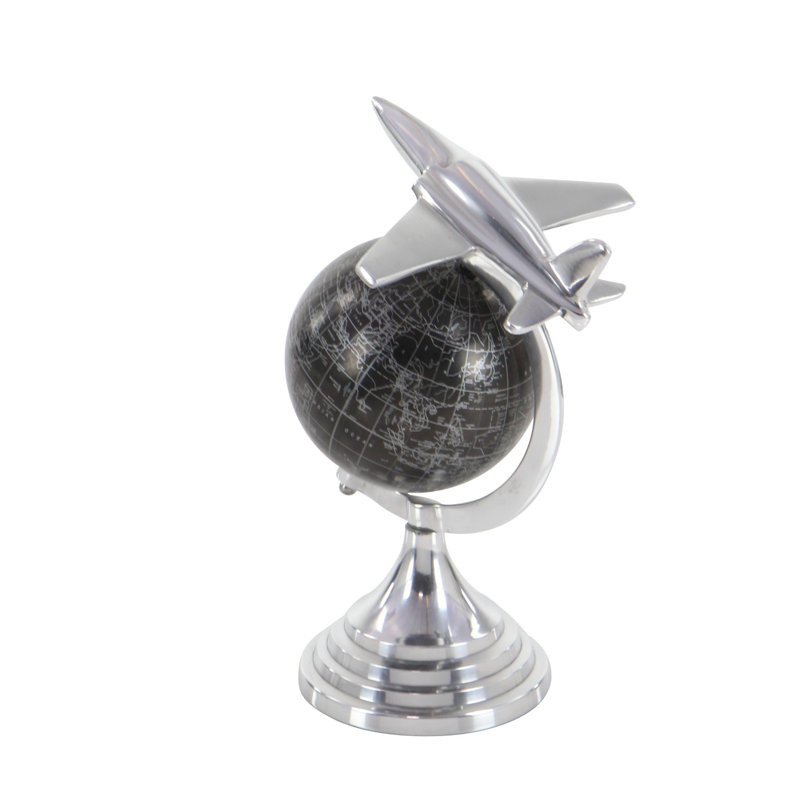 Aluminum Metal World Map Airplane Educational/Geographic Earth Silver Globe