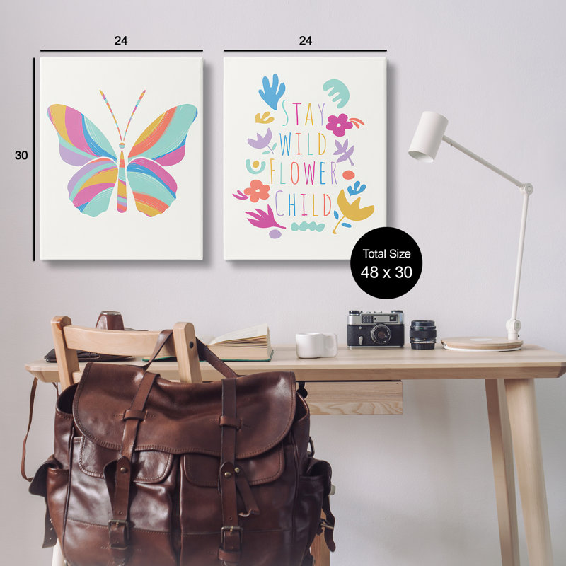 «Stay Wild Butterfly», ensemble de 2 reproductions d'art sur toile par Chen Alyesh, H 30 po x l 24 po
