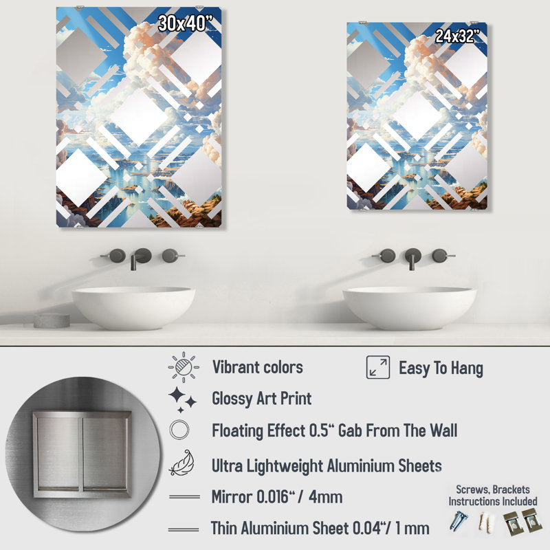 Corradina - Miroir mural nuages décoratifs MIR139415, 32 po x 24 po