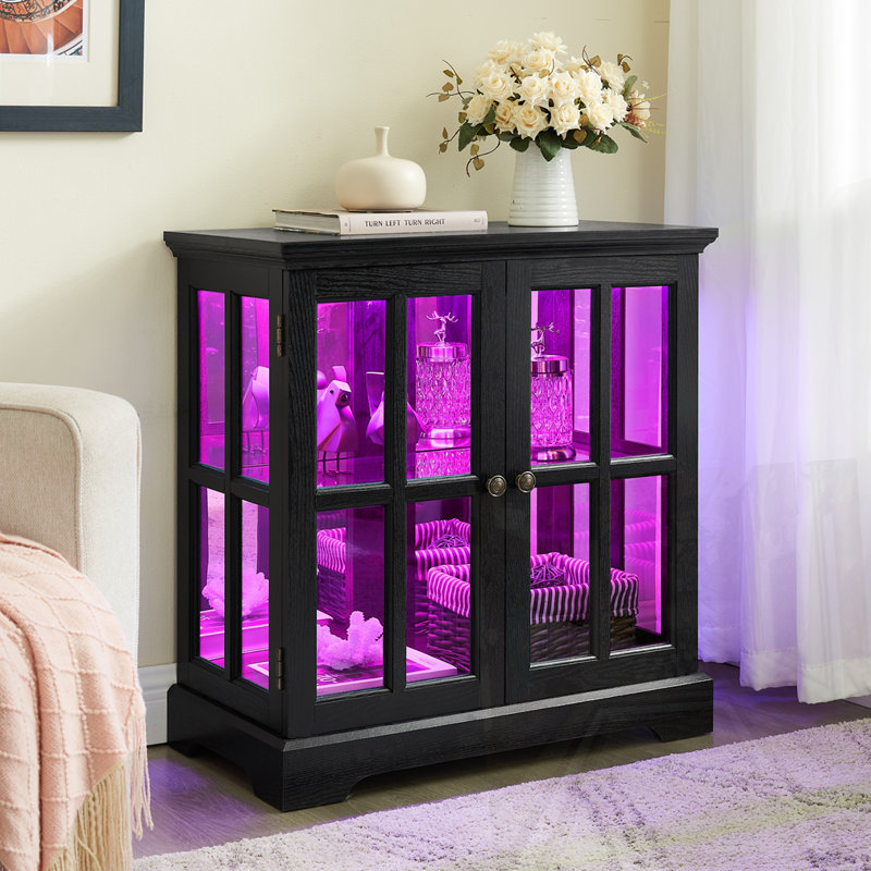 Tall Accent Cabinet With Glass Door, Black