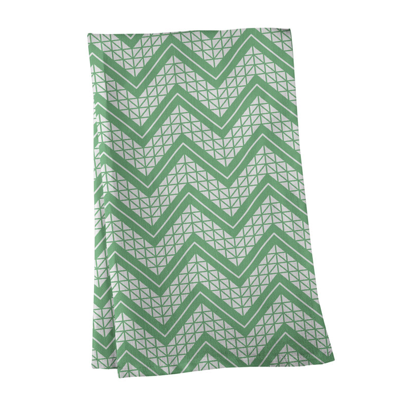 Serviette à thé à chevrons à la main Stephenie, Vert / Blanc / Gris, Sergé de coton