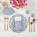 Royal Delft Ikat White Vegan Leather Round Coasters