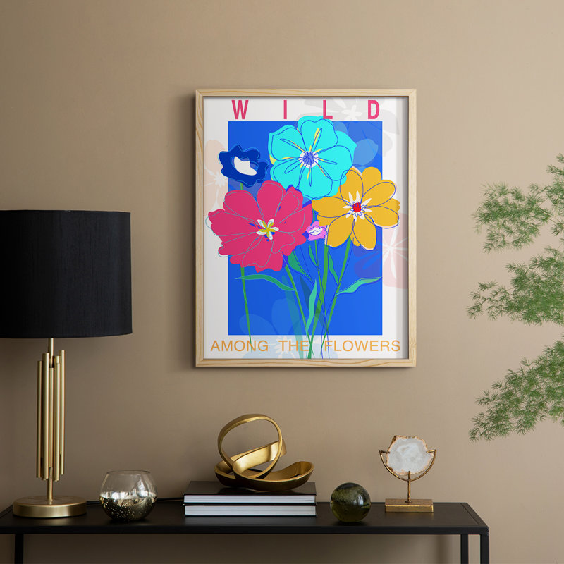 Reproduction encadrée Pop Wildflower Bouquet - bois massif, Natural, H 15 po x l 12 po