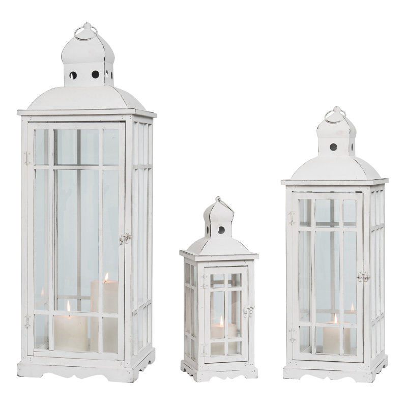 Ensemble de 3 lanternes en métal blanc