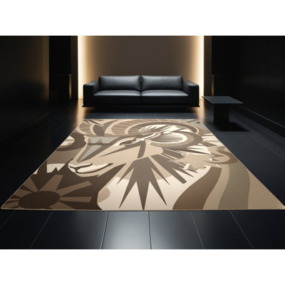 Tapis brun clair et beige lavable à la machine à motif éclats et éclectiques Orlena