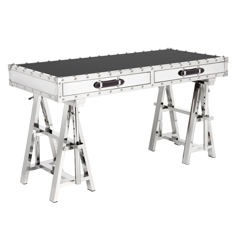 Adjustable Glass Top Metal Base Writing Desk