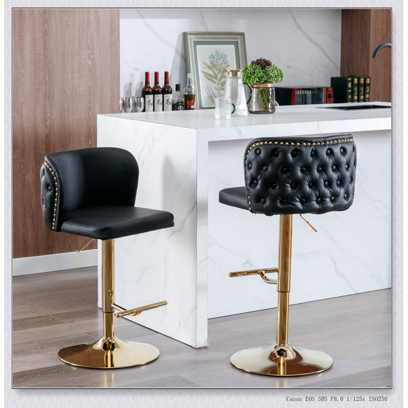 Swivel Barstools Adjusatble Seat Height, Upholstered Bar Stools with Back Tufted