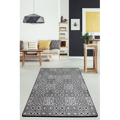 Modern Area Rug 5.2 x 7.5 ft, Black & White, 100% Polyester | Soft Pile Height: 0.2 in, Total Thickness: 0.4 in | Antibacterial, Non-Slip Underside, Machine Washable | Perfect for Living Room, Bedroom & Office