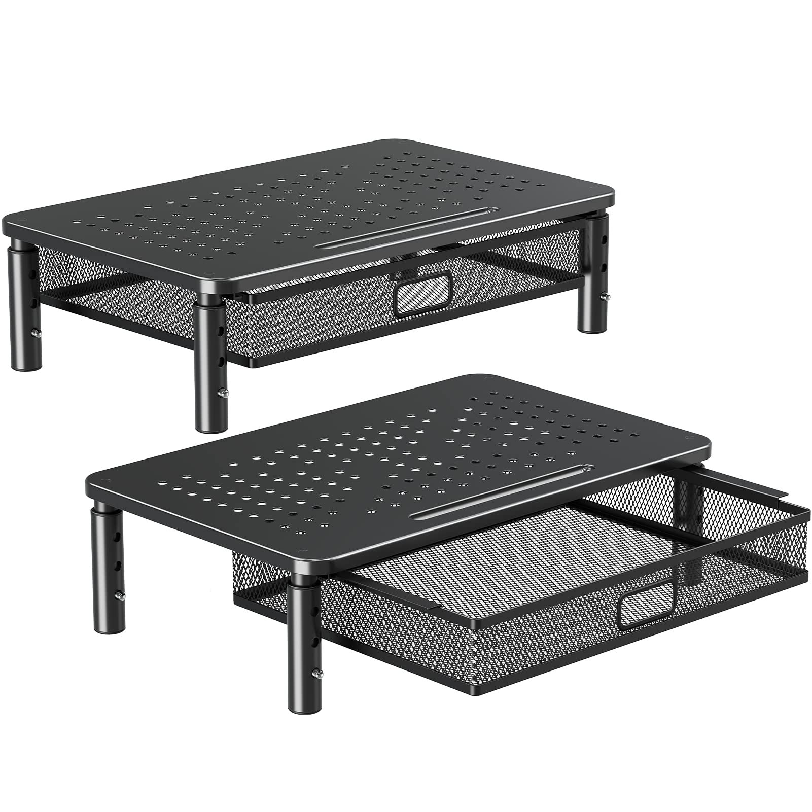 17 Stories 2-Pack Monitor Stand Riser With Drawer, 3 Adjustable Heights ...
