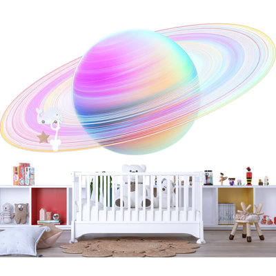 Art mural pastel planète, arc-en-ciel Saturn chambre de bébé, art mural espace pour les enfants, art de chambre de bébé galaxie mignon, décor de chambre d'enfant moderne 137Mv