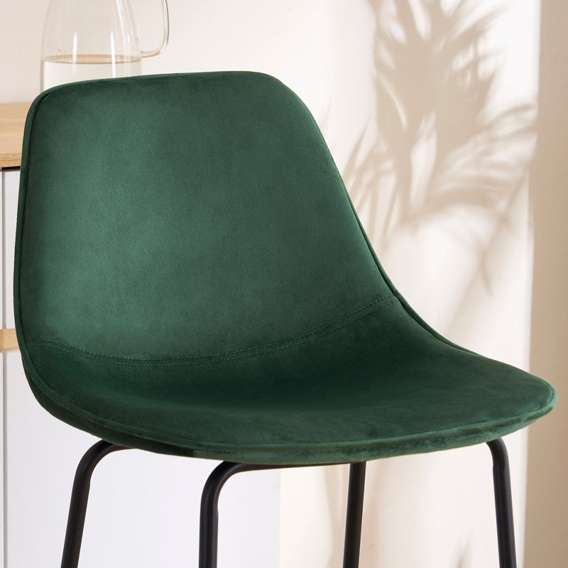Hauteur de comptoir moderne Kavi avec coussin rembourré et pieds en métal, Velours émeraude