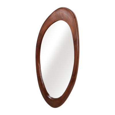 Decorative Oval Wooden Wall Mirror For Home Decor -  Contemporary Large Mirror For Tabletop Decor, Bathroom Styling, Or Vanity Accent - 63", Brown