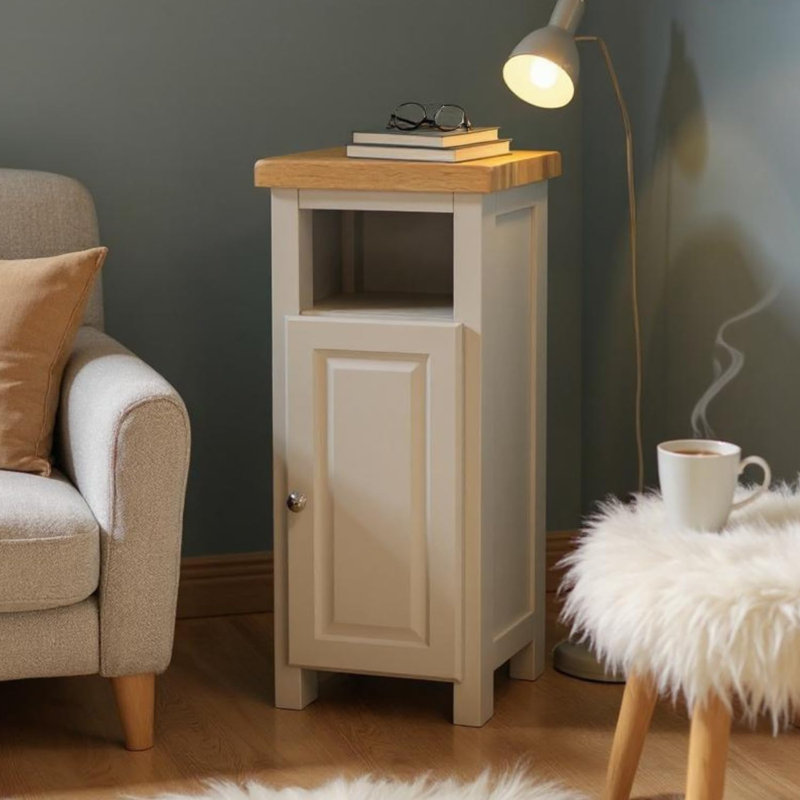 33cm W Solid Wood Bedside Table, Grey/Brown
